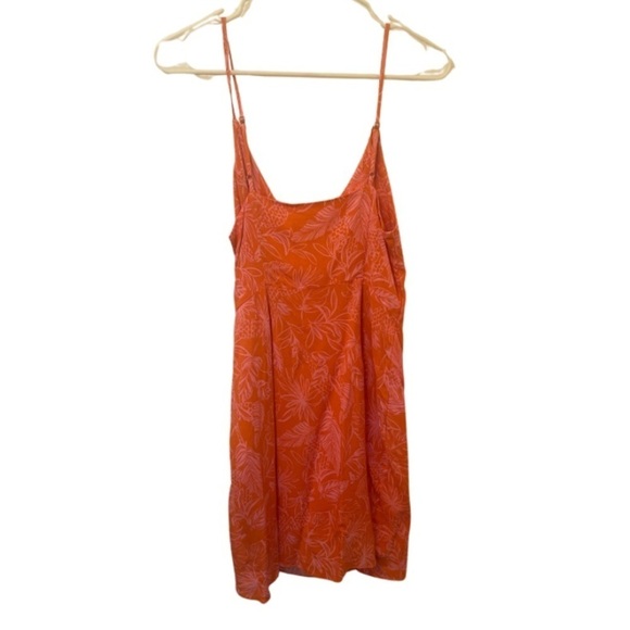 Forever 21 Pink/Orange Floral Tank Top Dress with V Neck and Rouching - Picture 3 of 4